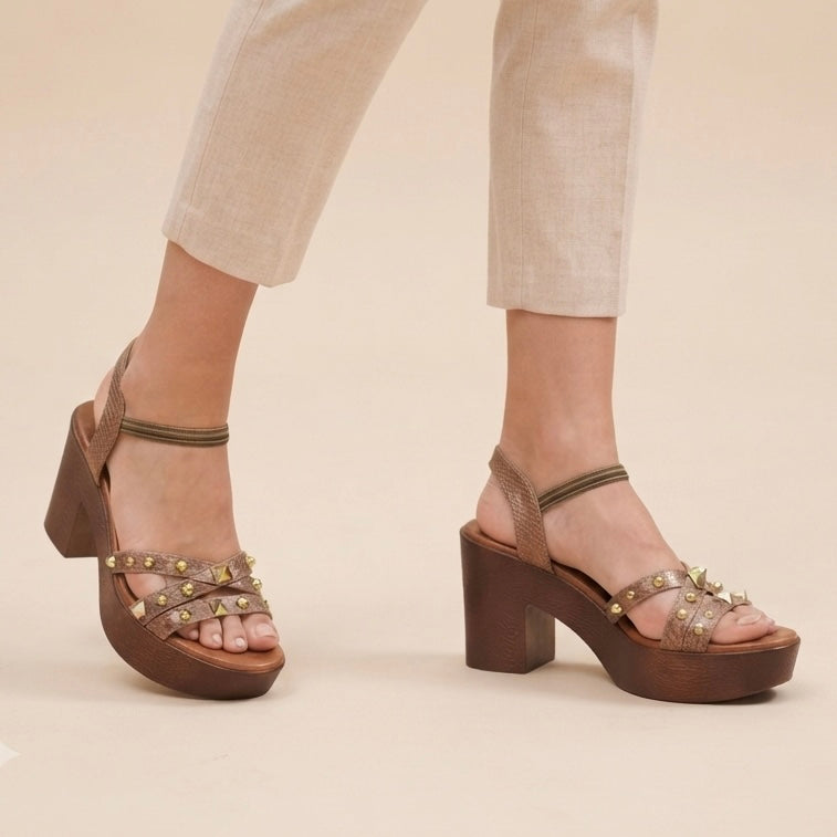 Aurelia Snake Texture Platform Block Heel Sandal