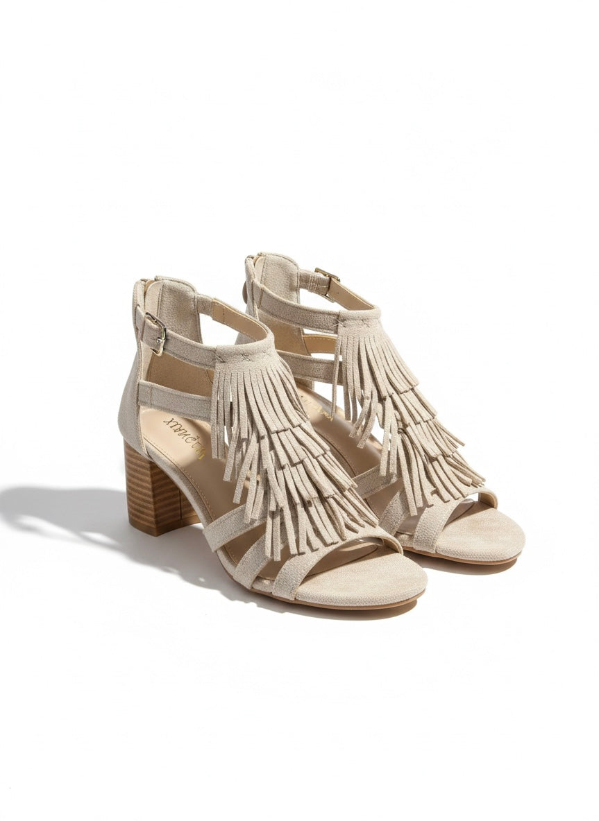 Canyon Breeze Suede Fringe Block Heel Summer Sandals - The Heels India