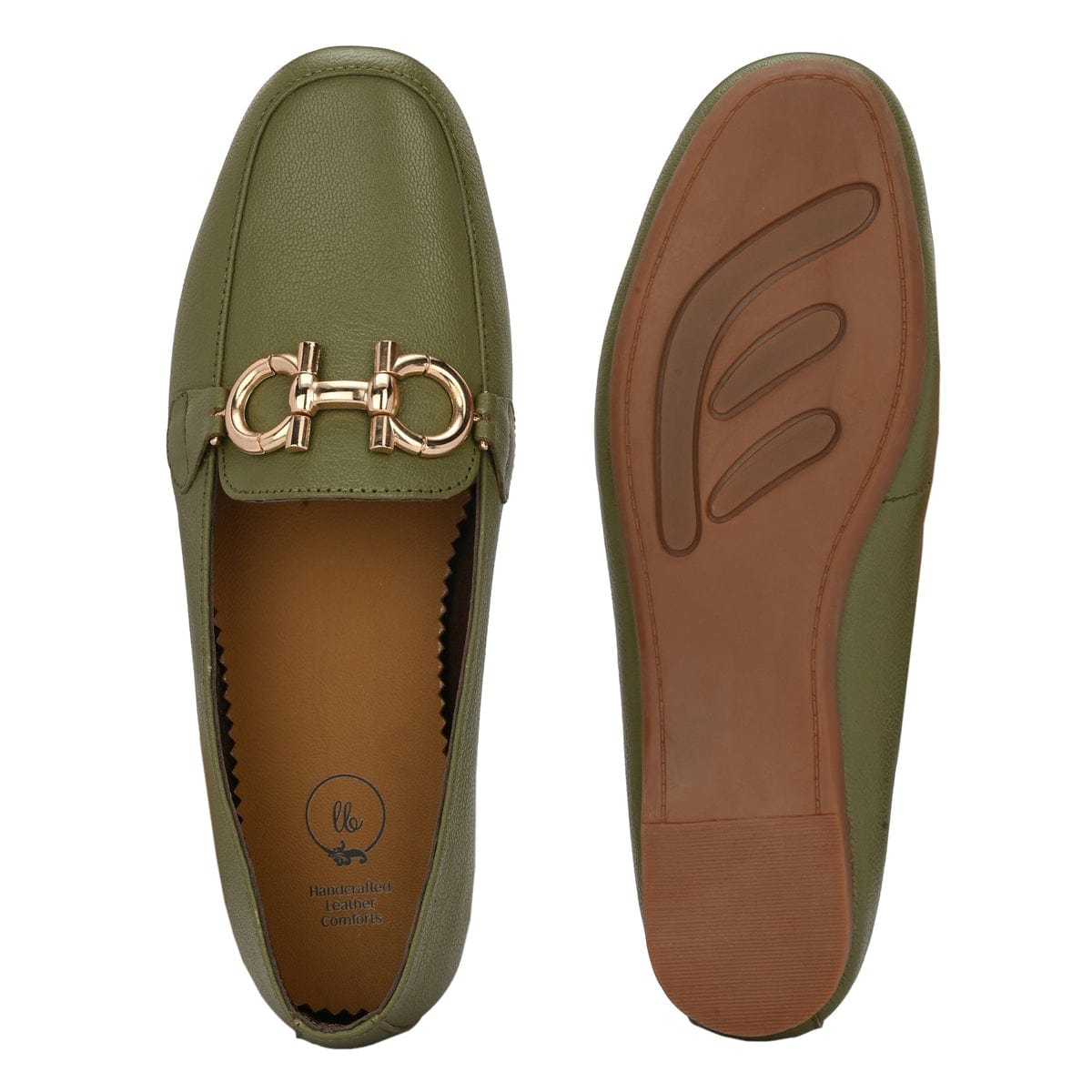 Donna Olive Leather Ballerinas - The Heels India