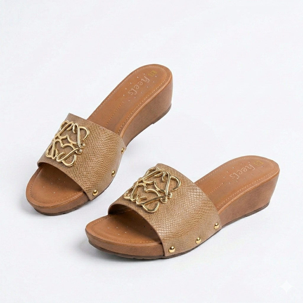 Bella Cushioned Peep Toe Wedge Heel Sliders