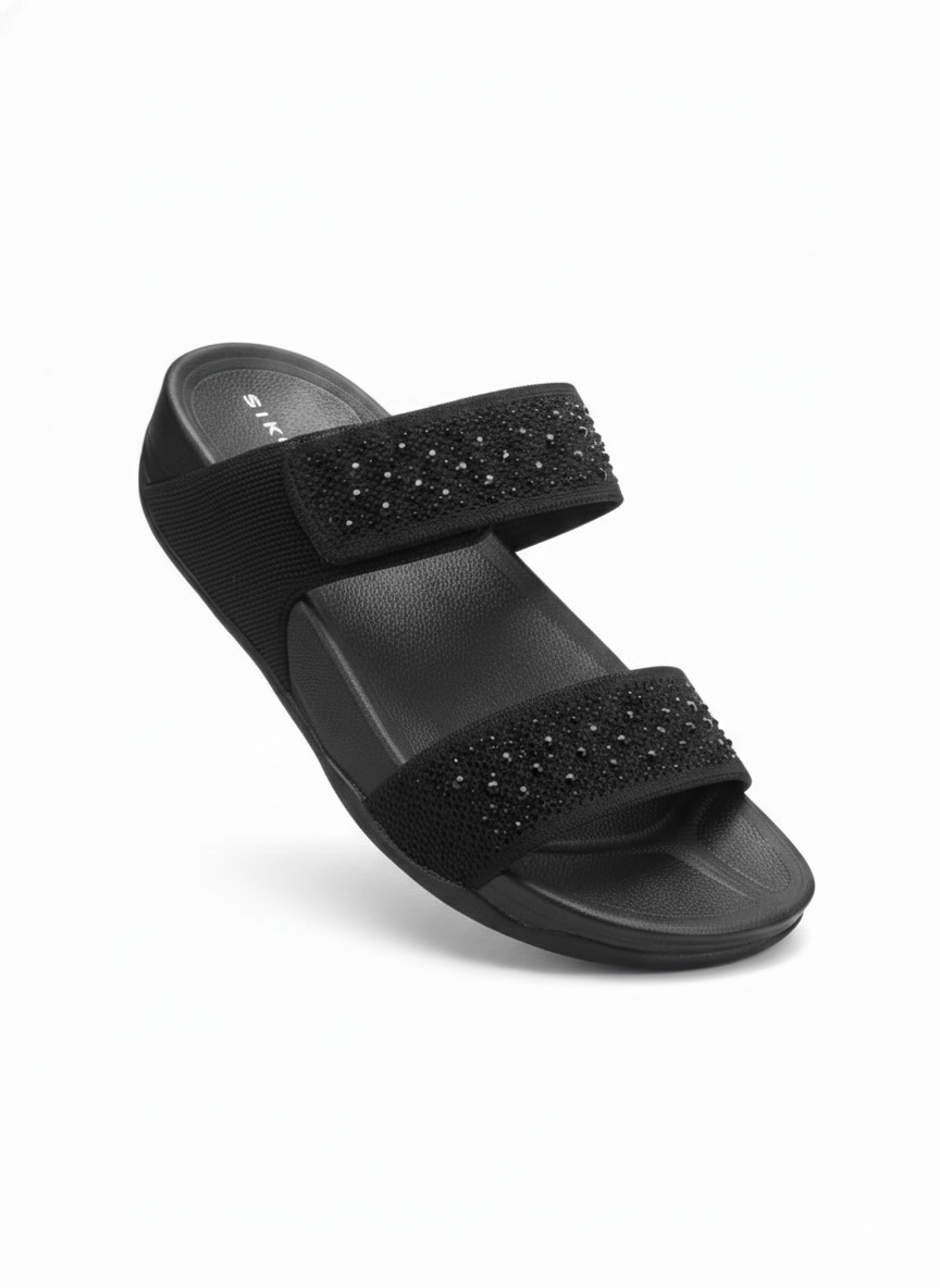 Sienna Cushioned Velcro Double Strap Sliders - The Heels India