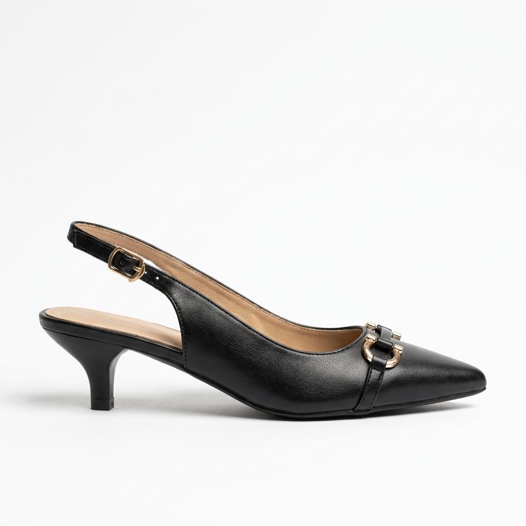 Brie Mini Premium Slingback Kitten Heels in Black - The Heels India