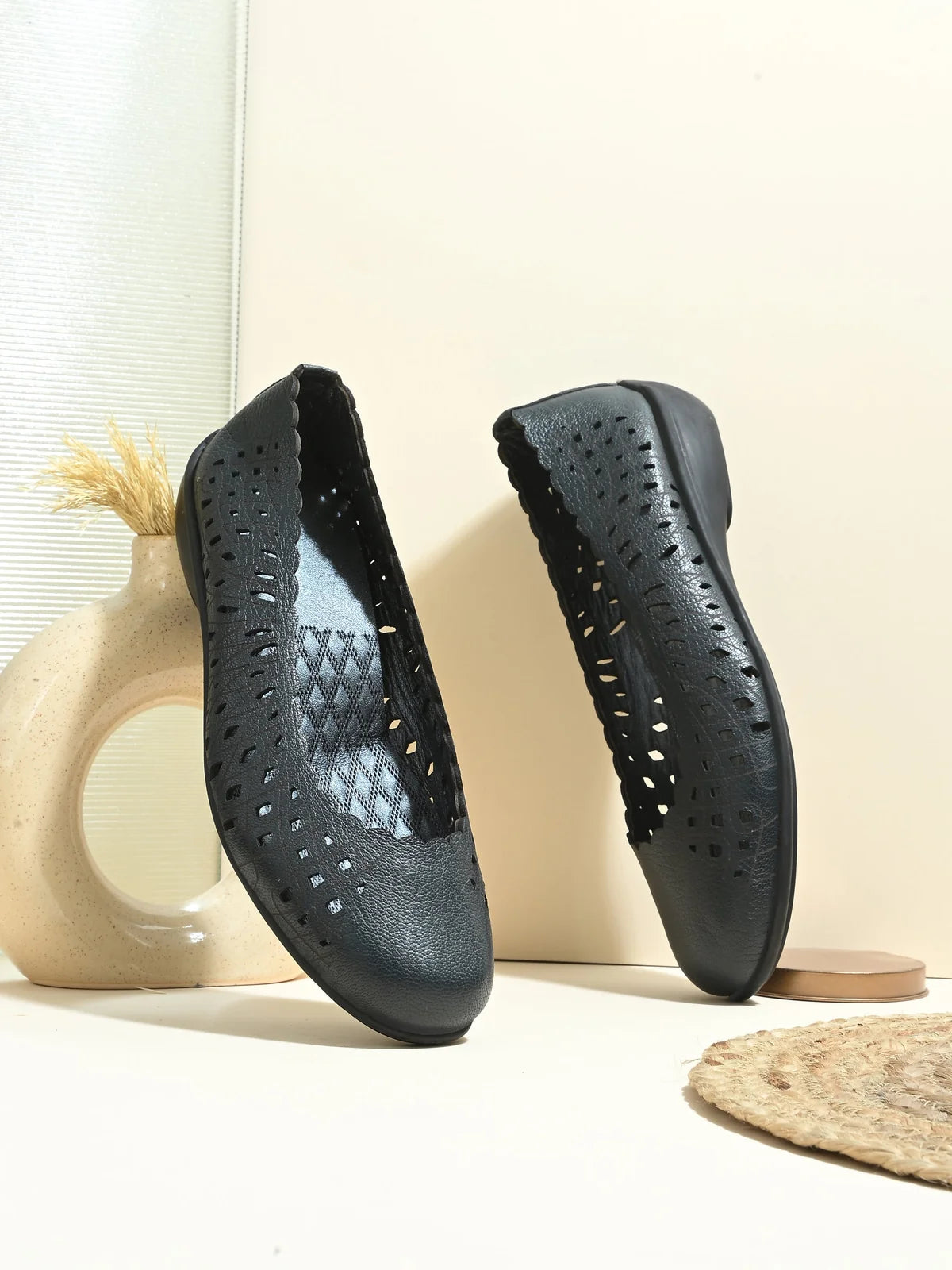 Keisha Perforated Cushioned Leather Ballerinas