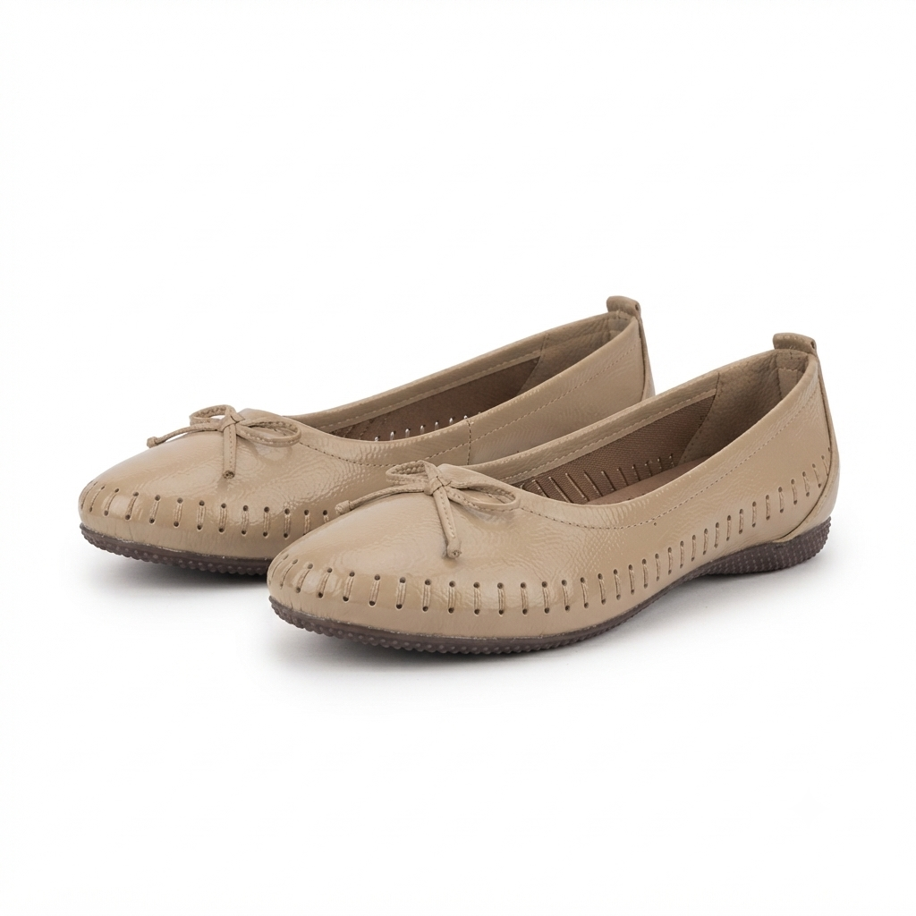 Melissa Leather Stitch Bow Flat Ballerinas in Beige - The Heels India