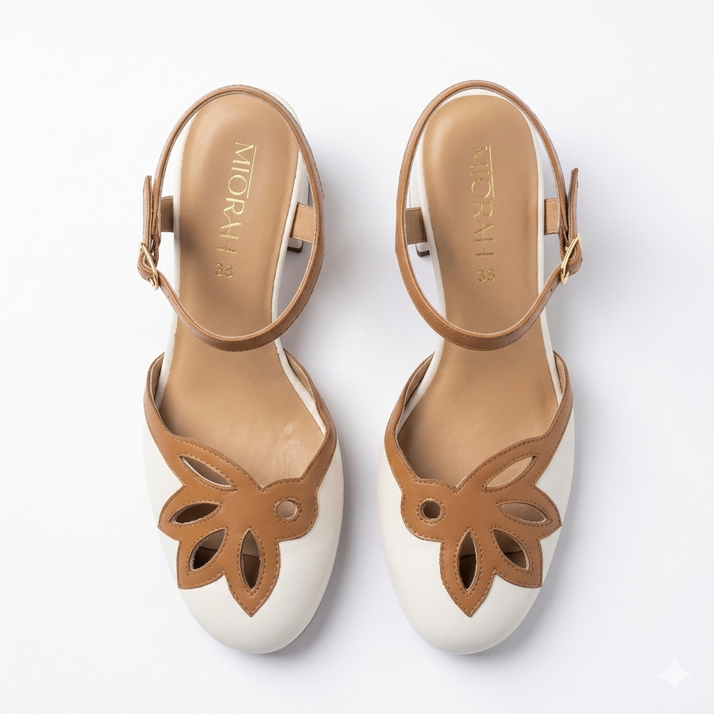 Iris Premium Leather Ankle Strap Contrast Block Heels