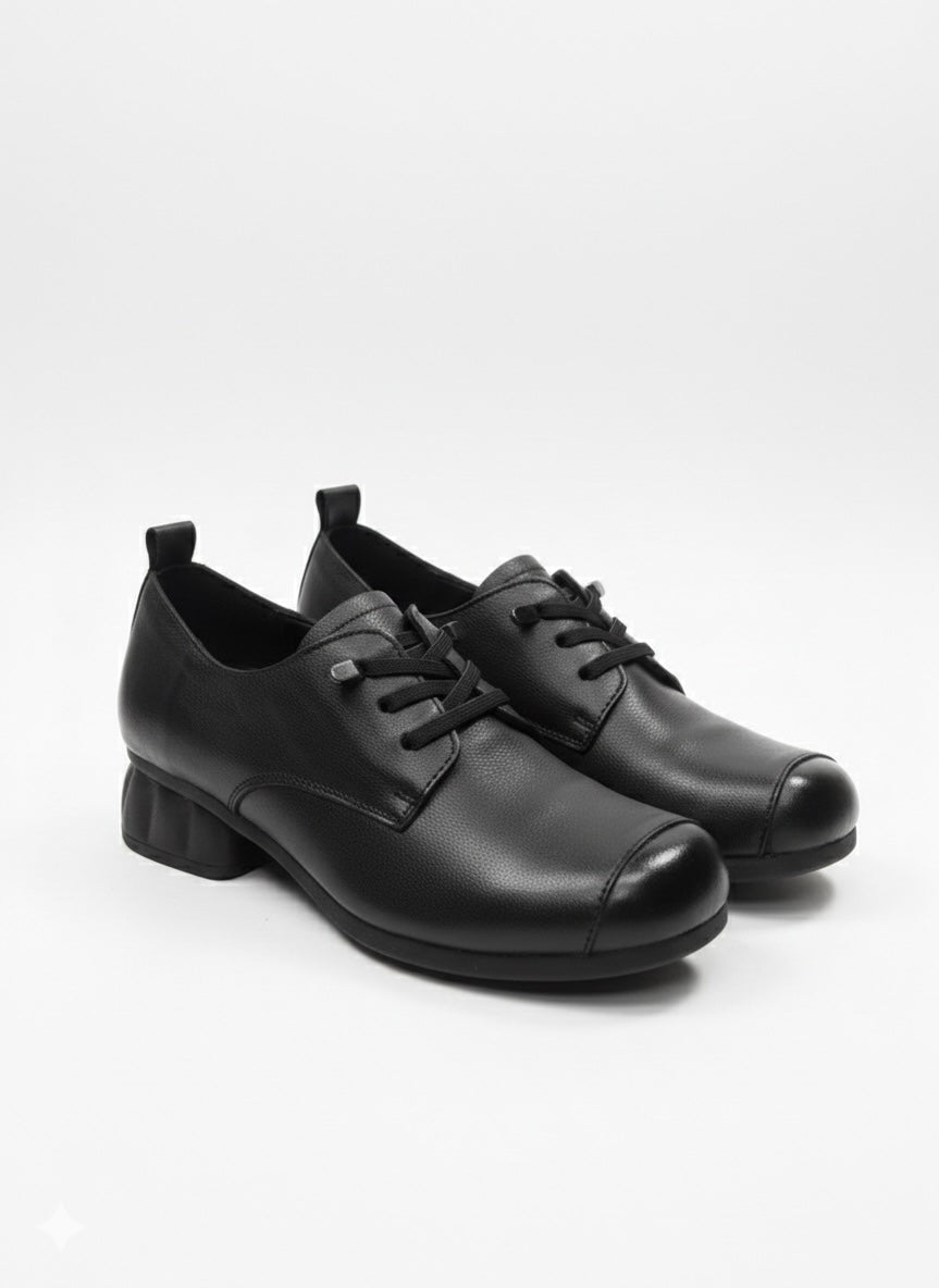 Barbara Premium Leather Lace Up Mid Heel Loafers