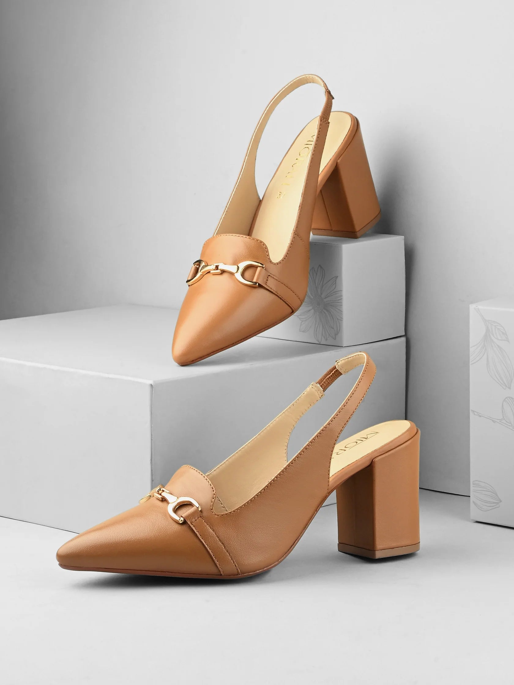 ELENA Premium Leather Slingback Block Heels