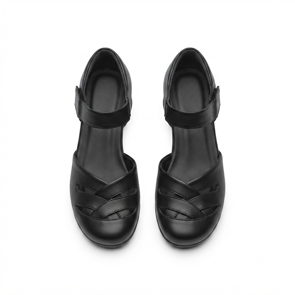 Zoe Leather Velcro Strap Cushioned Block Heel Sandals
