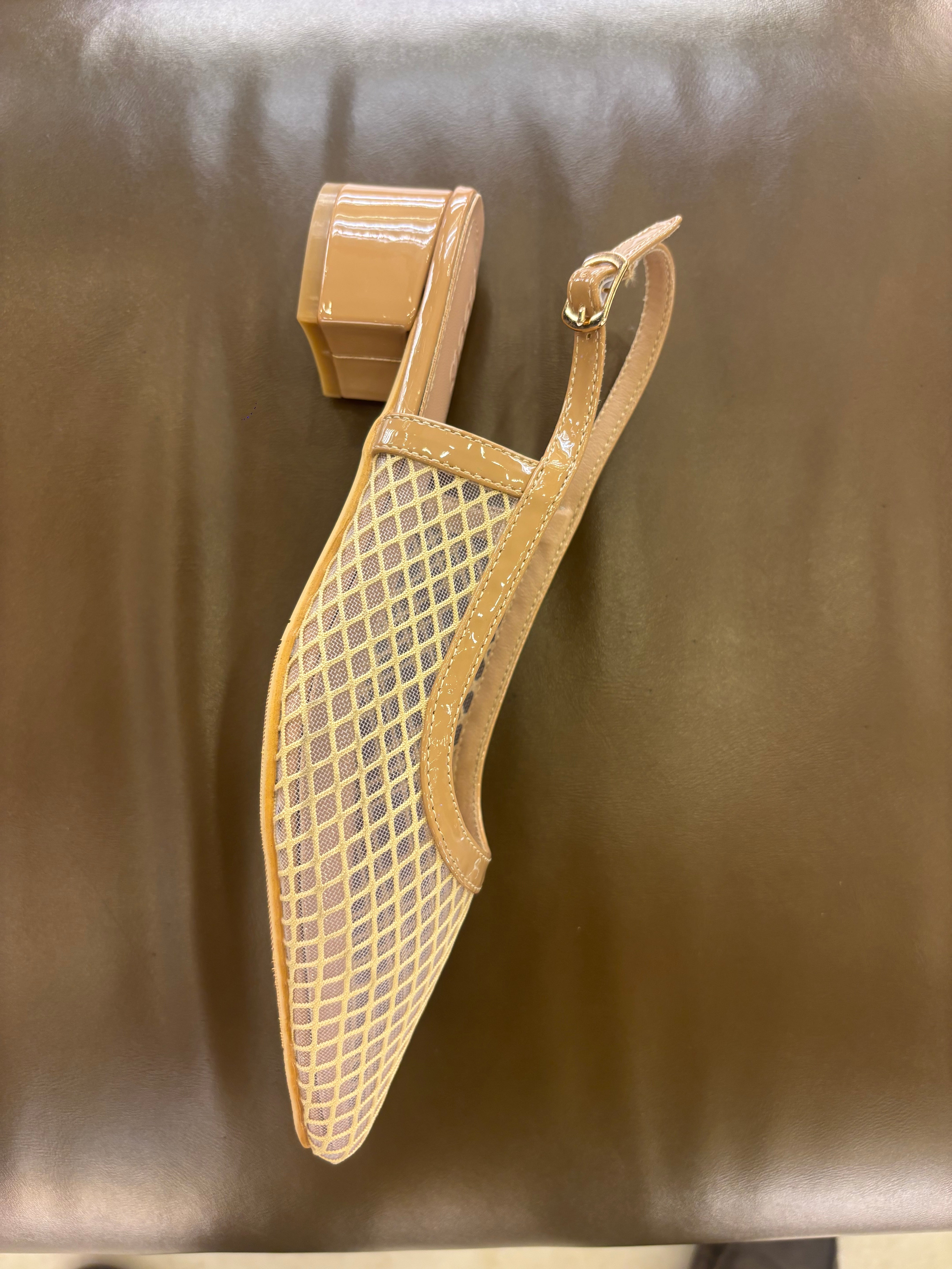 Medusa Mesh Sling Back Mid Block Heel Ballerinas - The Heels India