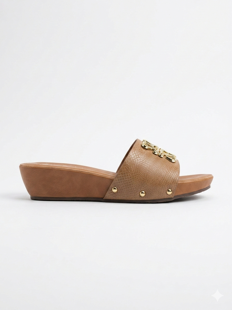 Bella Cushioned Peep Toe Wedge Heel Sliders