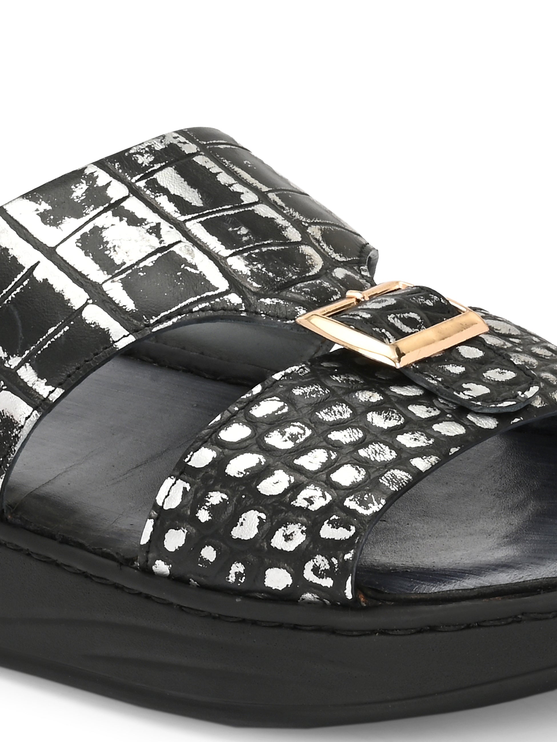 Levano Premium Metallic Grey Leather Slippers