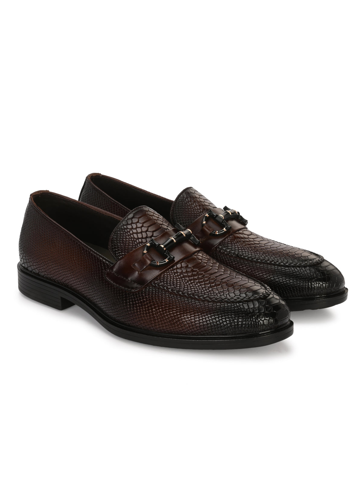 Oliver Textured Leather Buckle Loafers - The Heels India