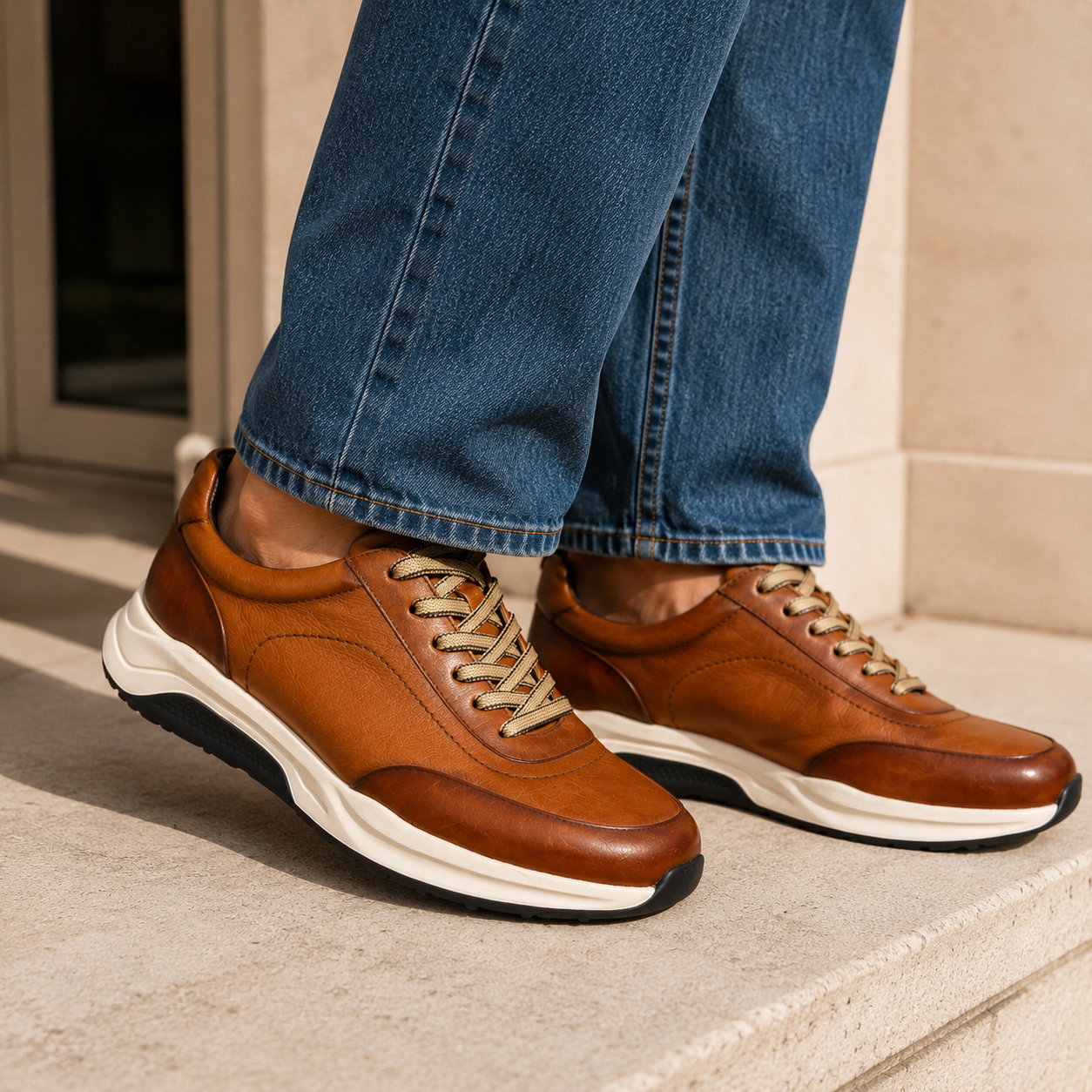 Kai Premium Leather Lace Up Sneakers