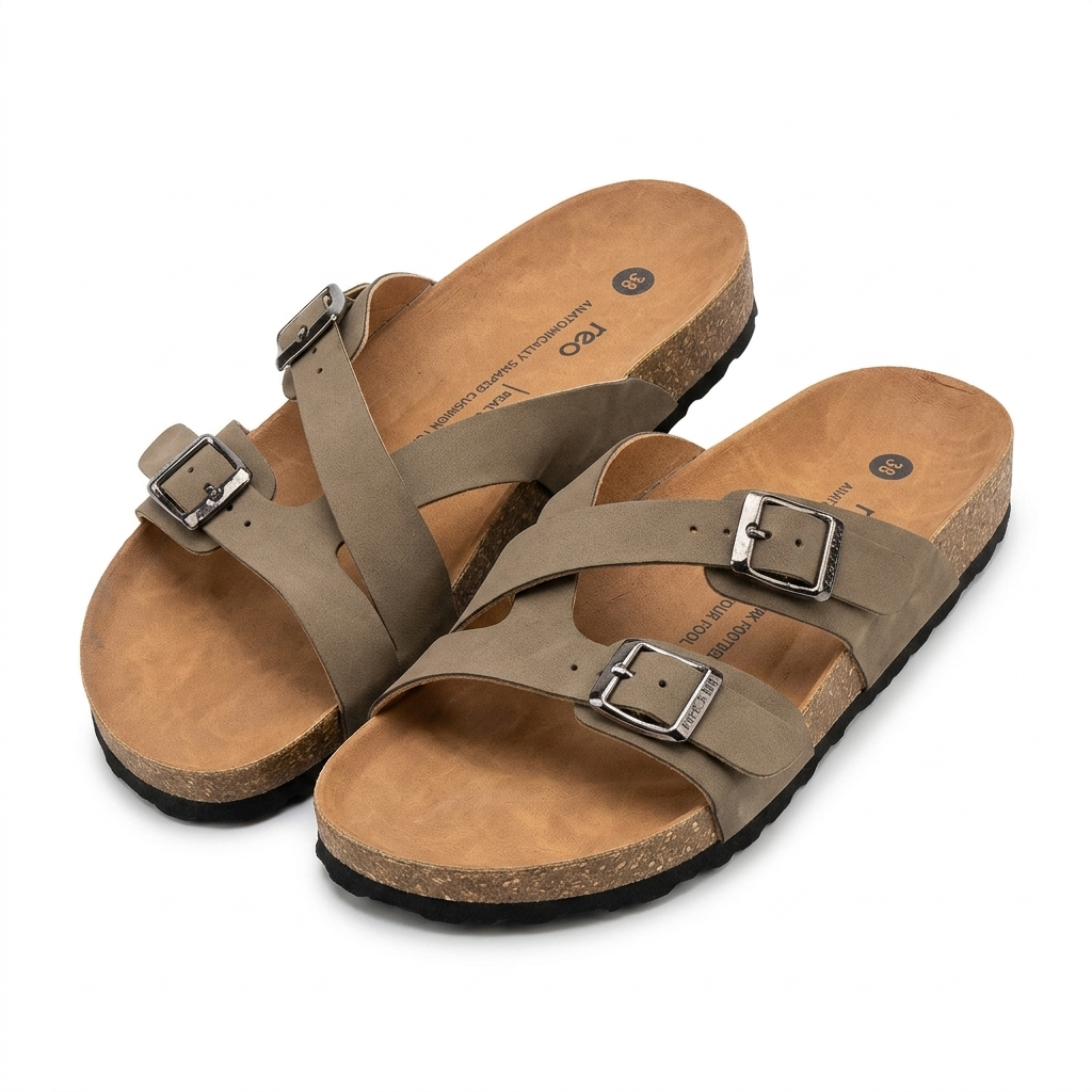 Cherie Buckle Strap Cork Summer Sliders