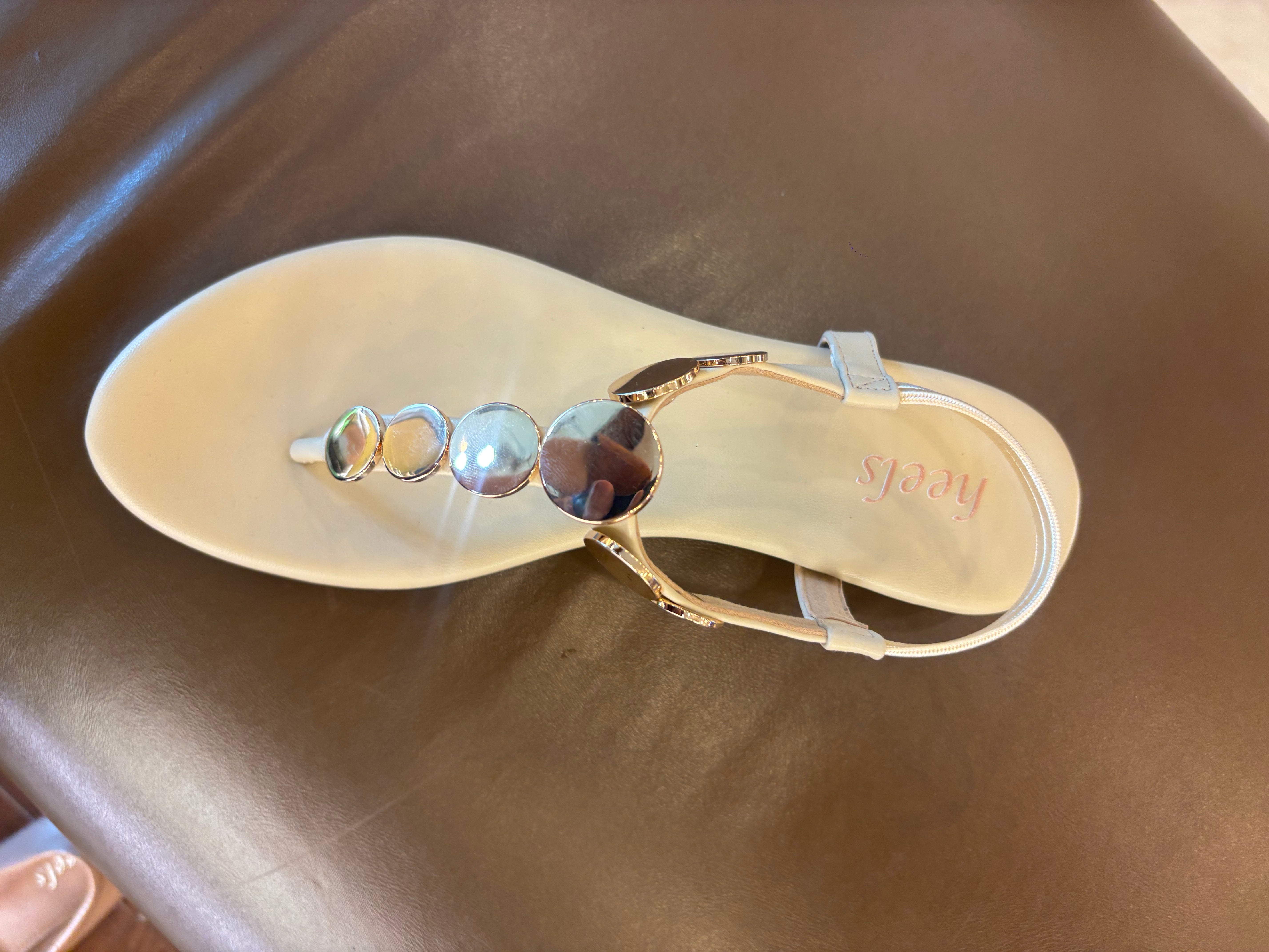 Erica Metallic Sphere Back Elastic Wedge Sandals