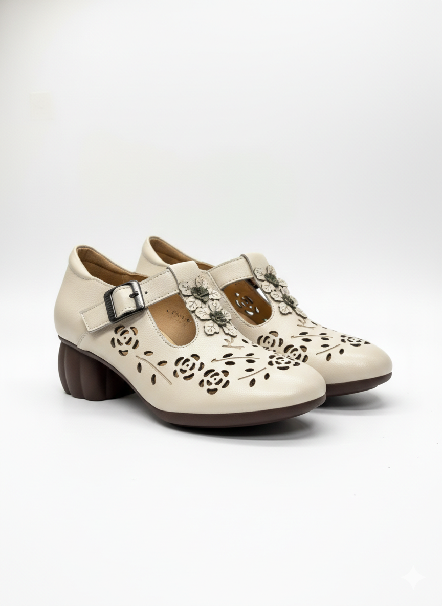 Bloom Premium Leather Perforated Ankle Strap Summer Sandals - The Heels India