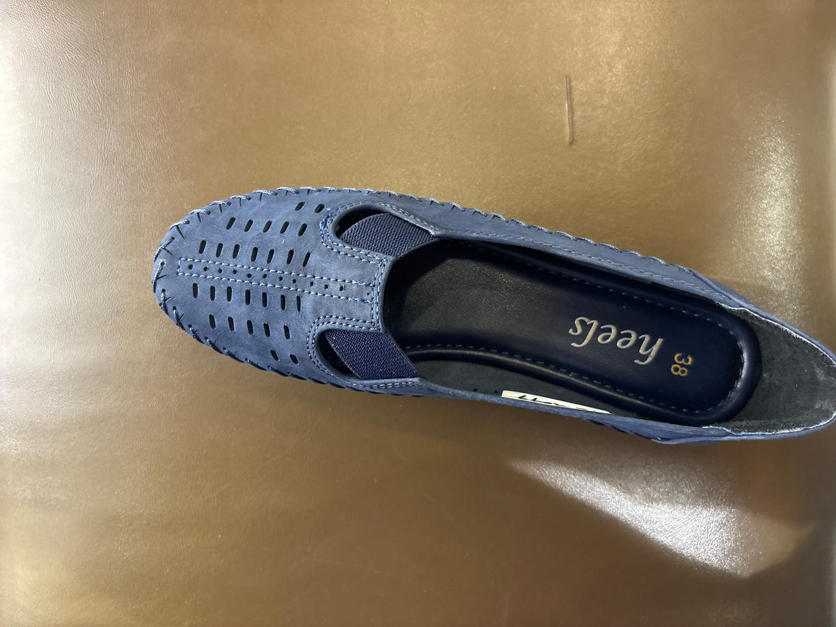 Paulina Nubuk Perforated Leather Ballerinas in Navy - The Heels India