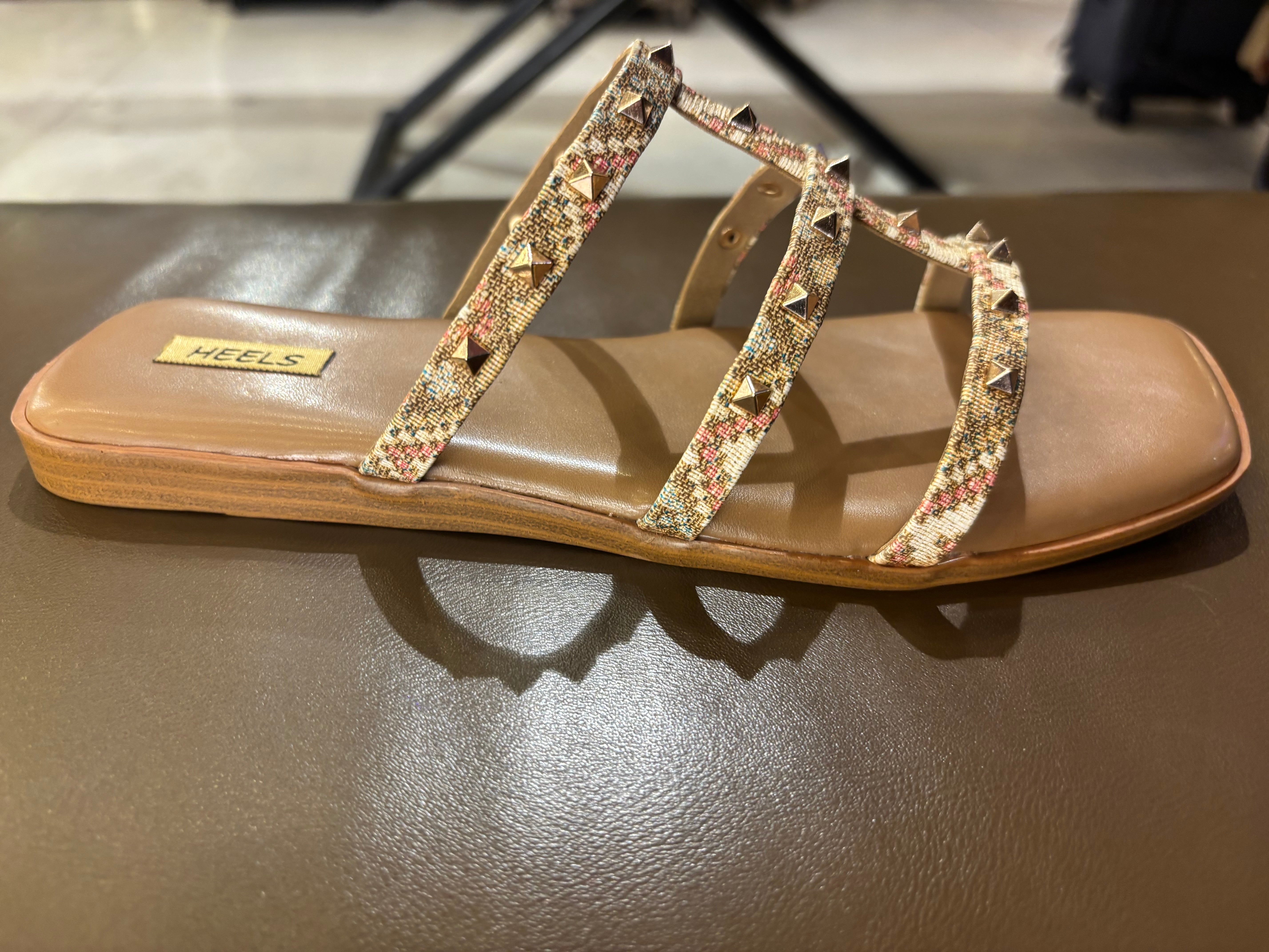 Paloma Studded Peep Toe Gladiator Flat Siders