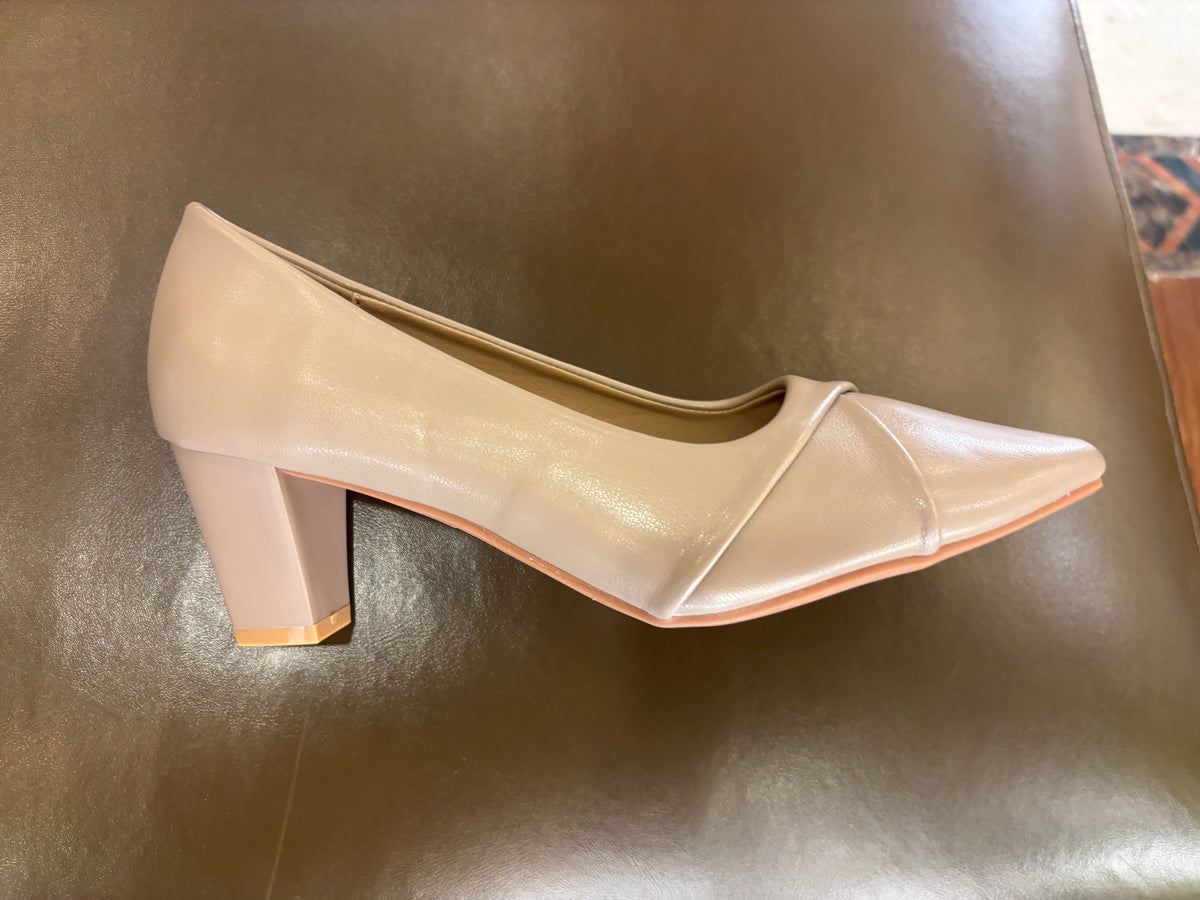 Giulia Swirl Block Heel Pointed Stilettos in Khaki - The Heels India