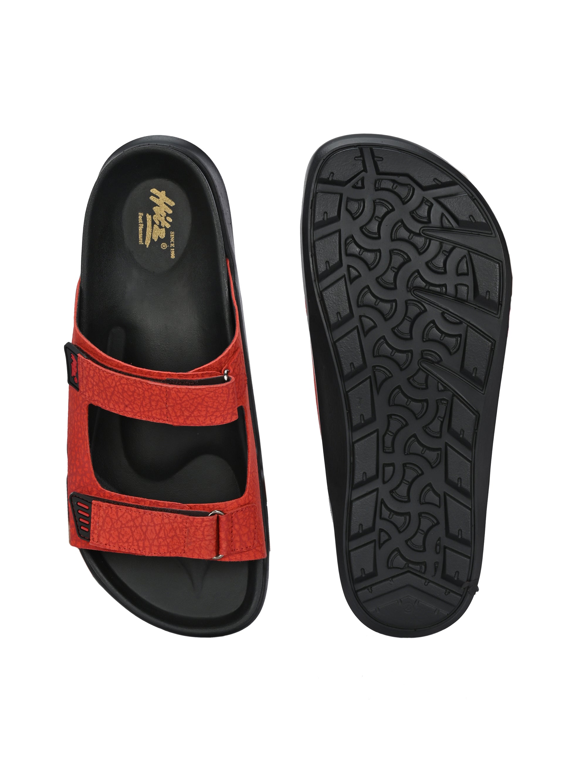 Harisson Red Leather Velcro Sliders