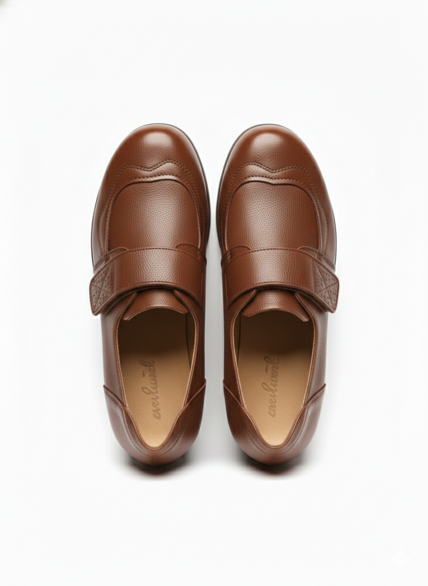 Sasha Premium Leather Velcro Strap Mid Heel Loafers