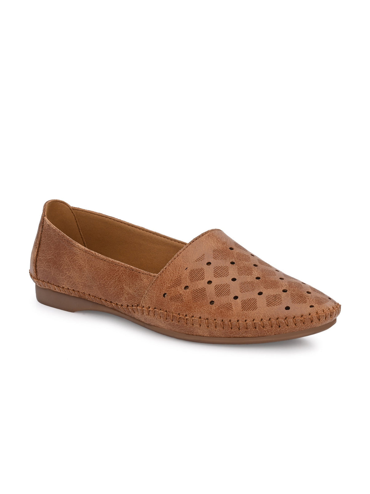 Estrella Perforated Cushioned Leather Ballerinas