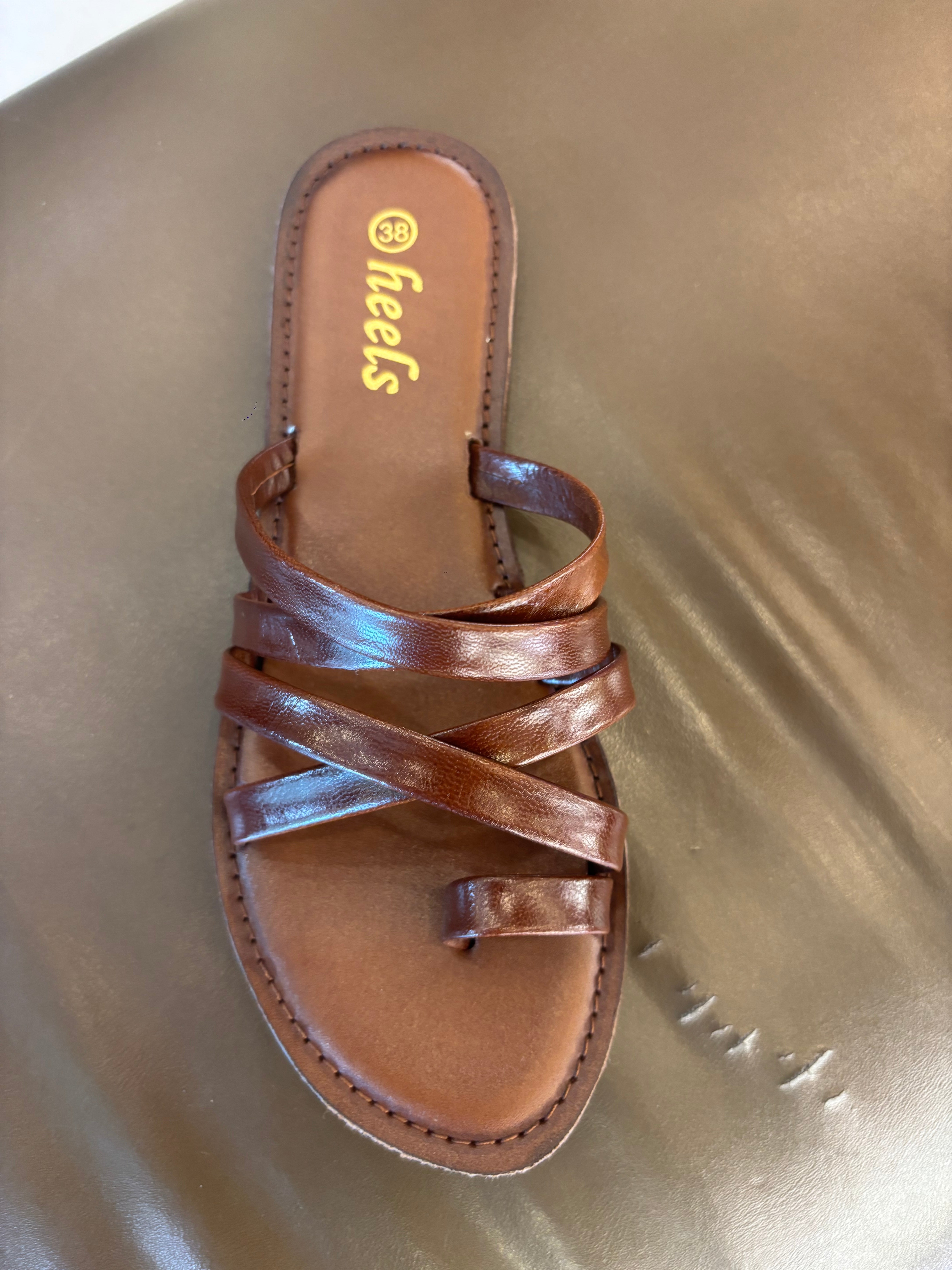 Delilah Leather Thumb Strap Flat Sliders
