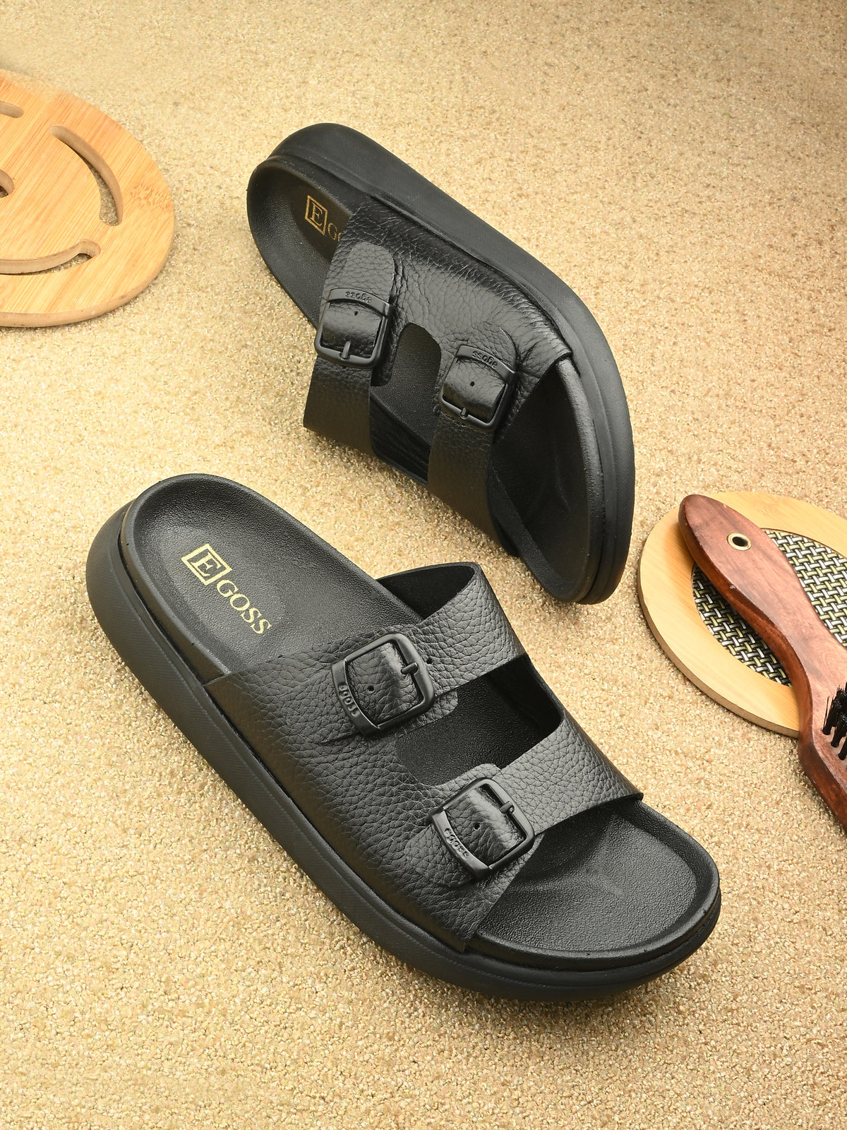 Kai Double Strap Leather Sliders