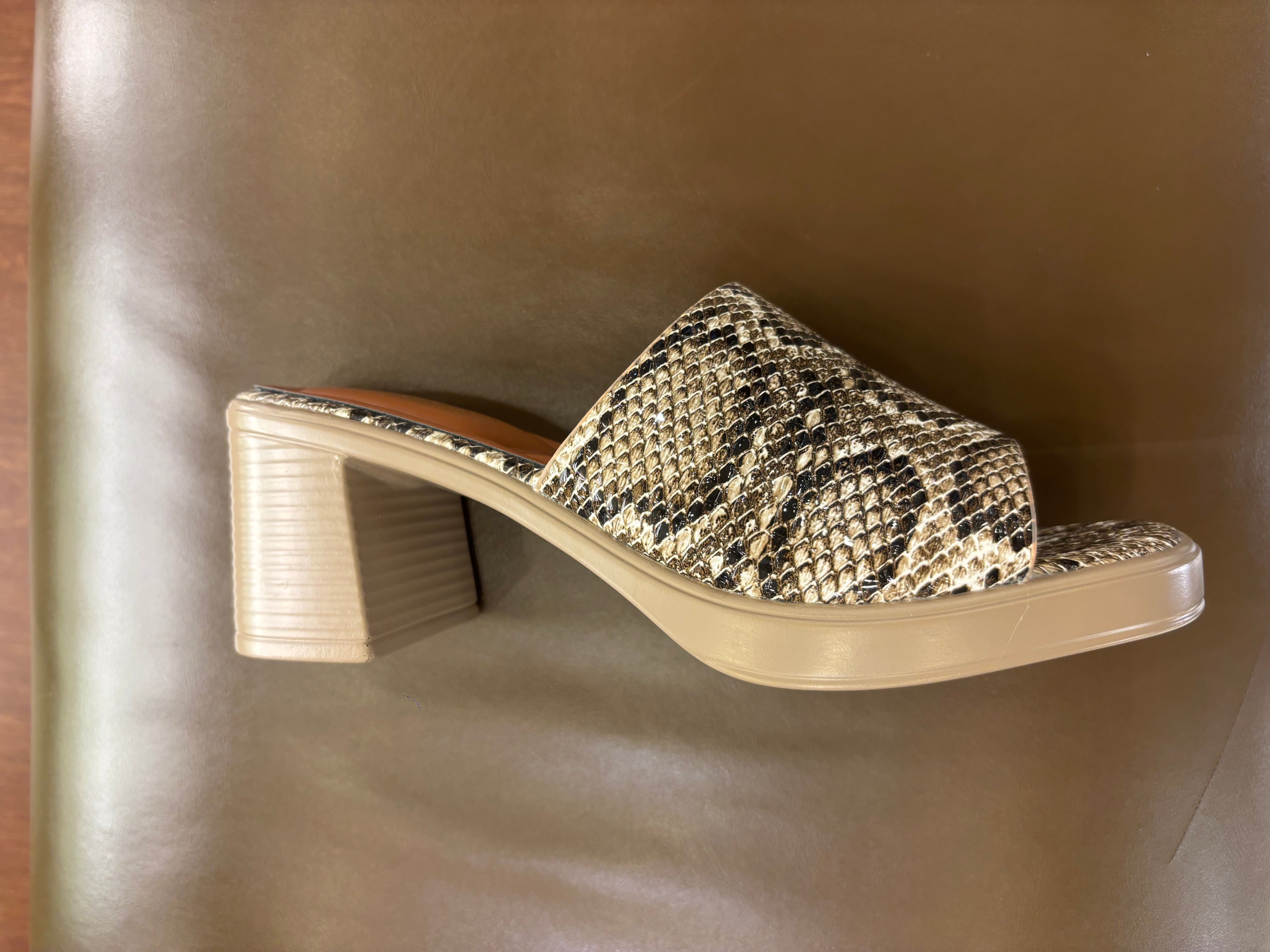 Alba Platform Snake Print Peep Toe Block Heels