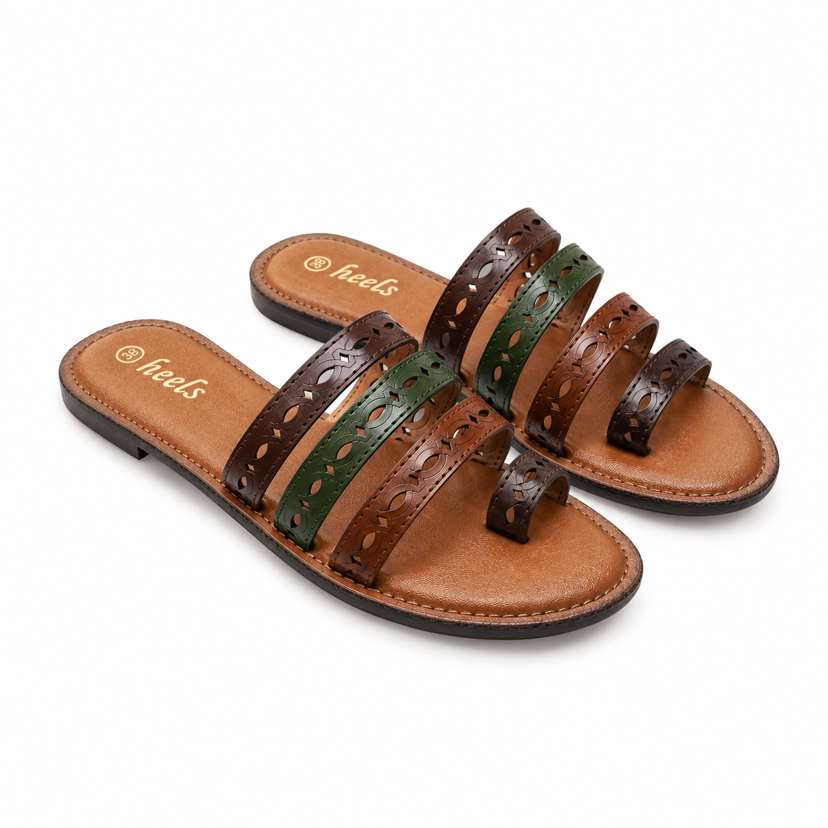 Delma Leather Strap Thumb Flat Sliders