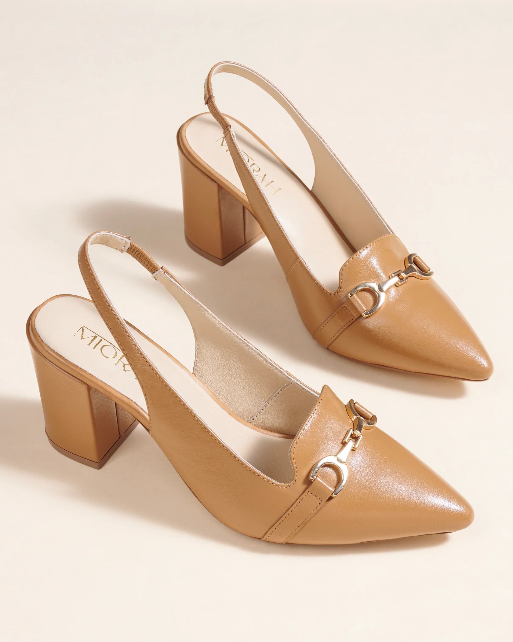 ELENA Premium Leather Slingback Block Heels