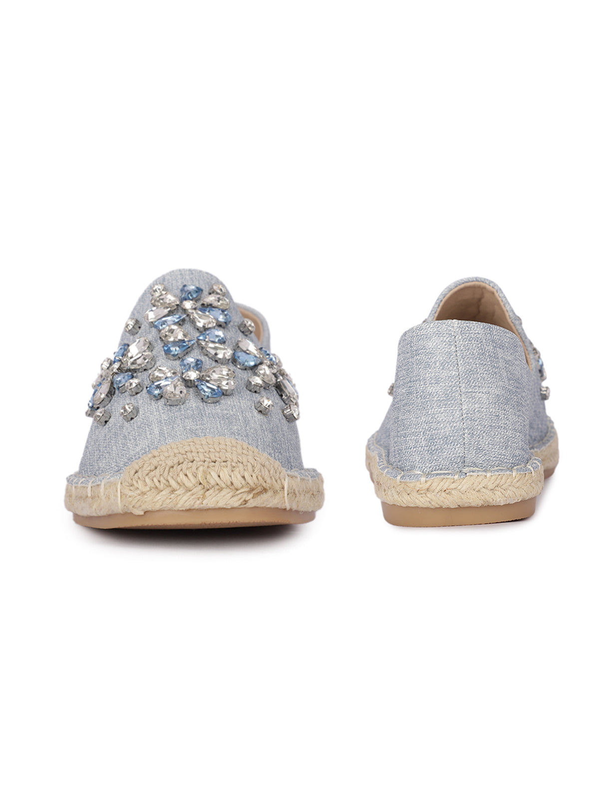 Paloma Denim Embellished Flat Espadrilles