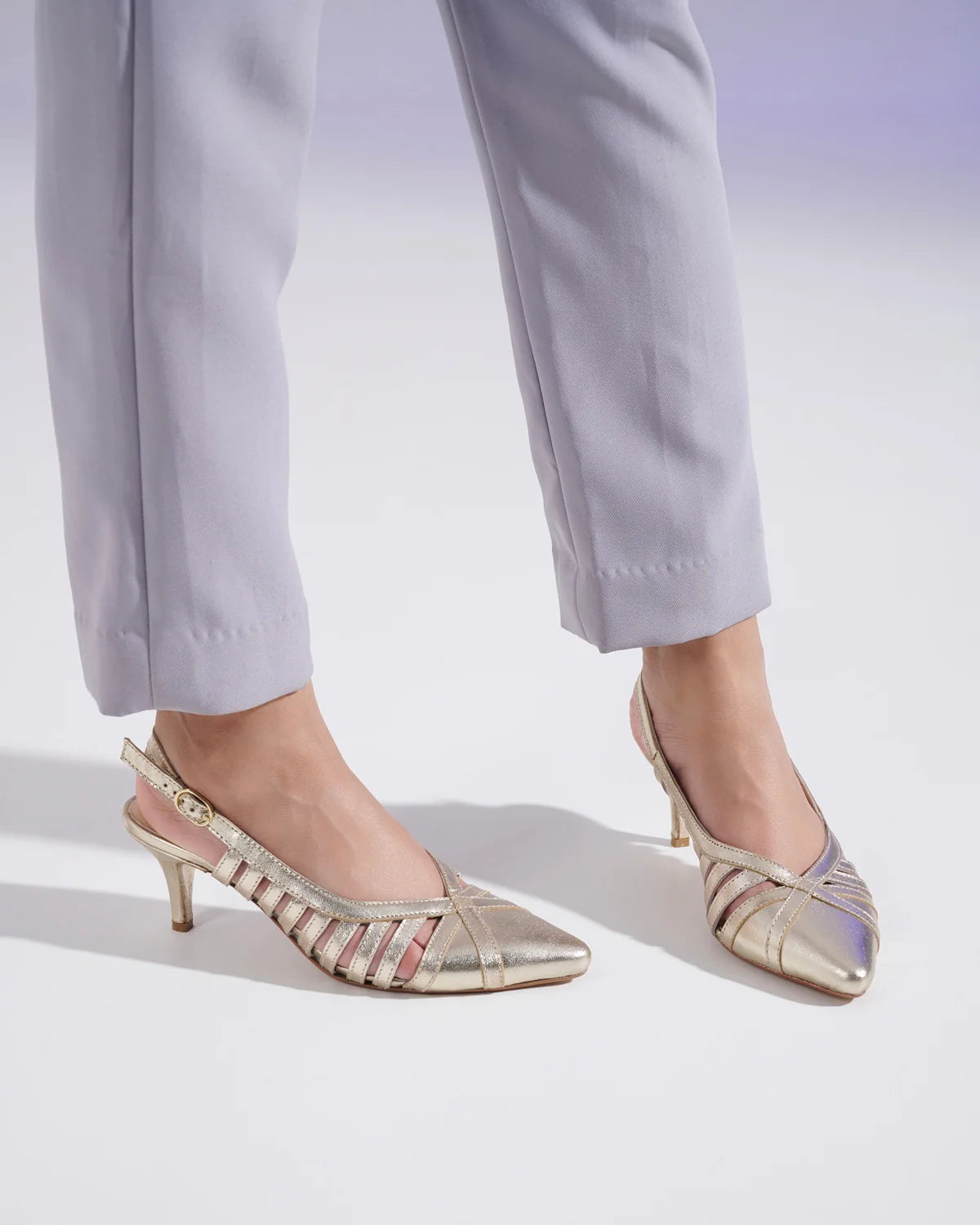 AVIVA Premium Leather Slingback Kitten Heels - The Heels India