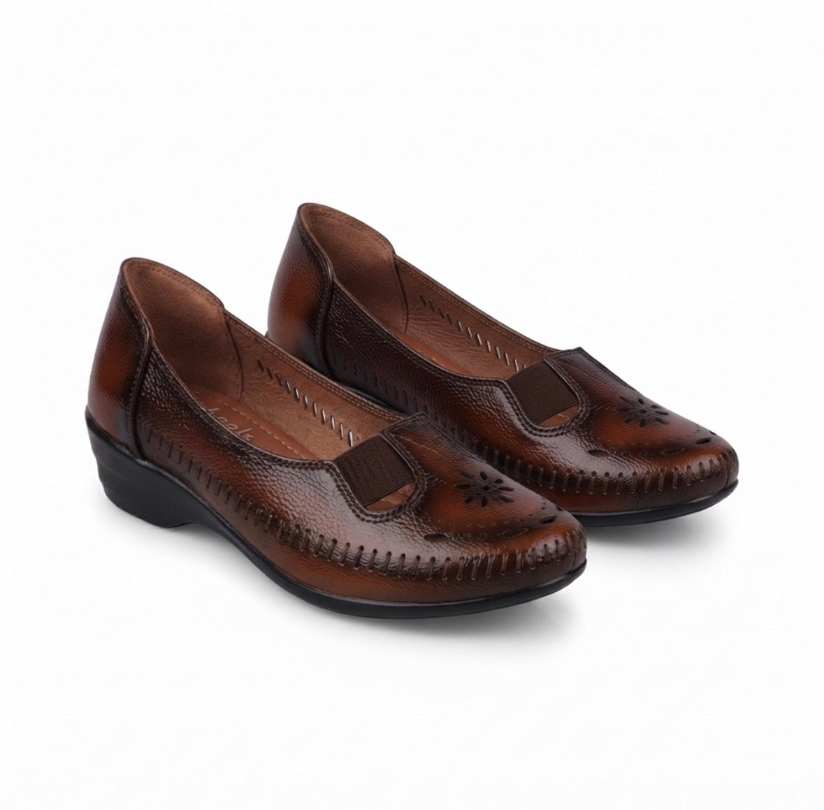 Ines Perforated Leather Wedge Ballerinas