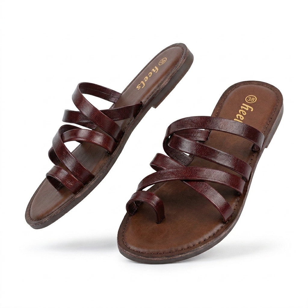 Delilah Leather Thumb Strap Flat Sliders