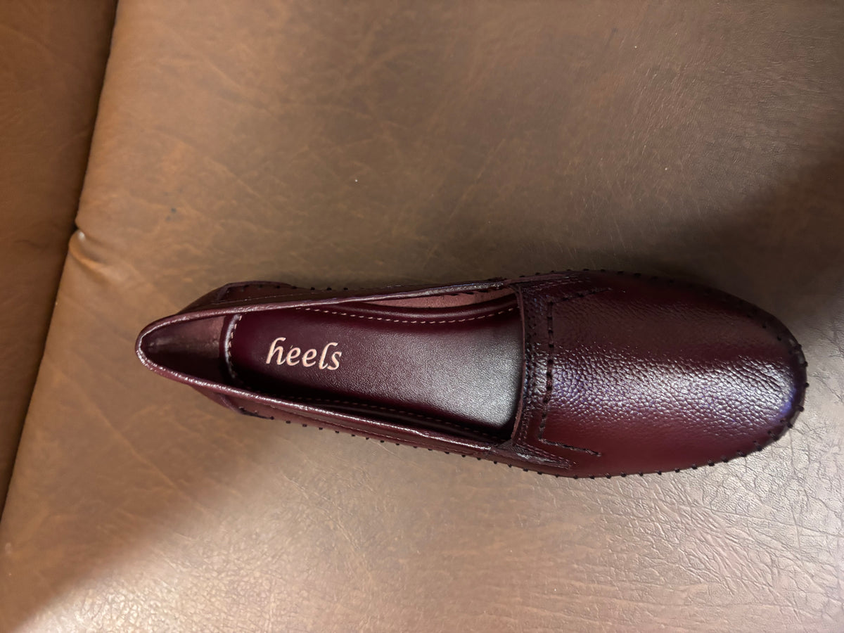 Lizzy Wedge Leather Classic Ballerinas in Maroon - The Heels India