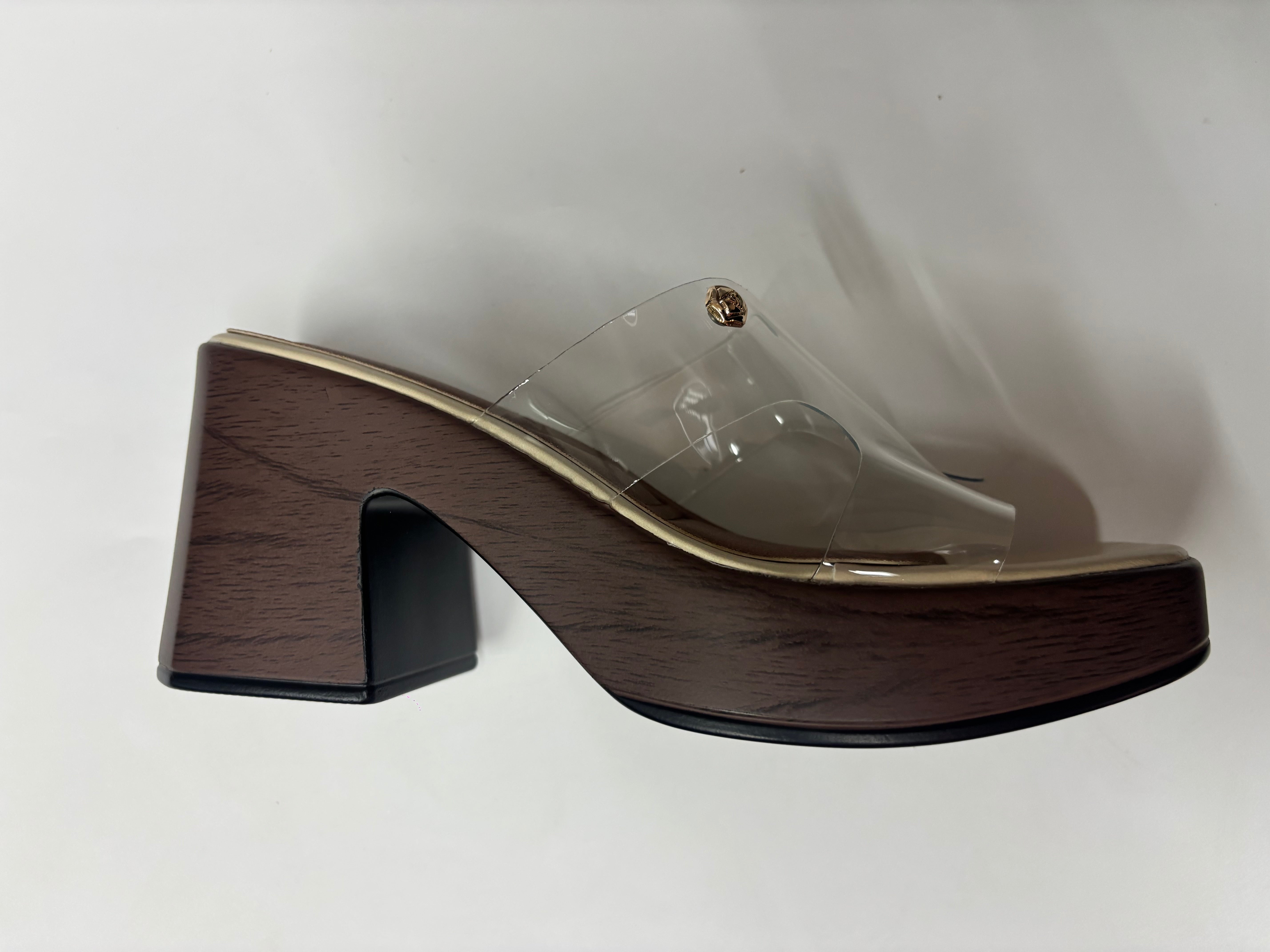 Elsa Platform Transparent Peep Toe Block Heels