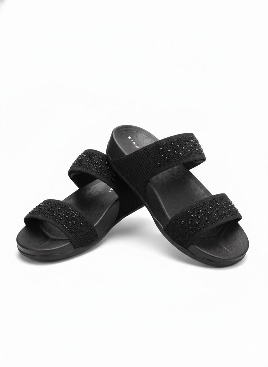 Sienna Cushioned Velcro Double Strap Sliders - The Heels India