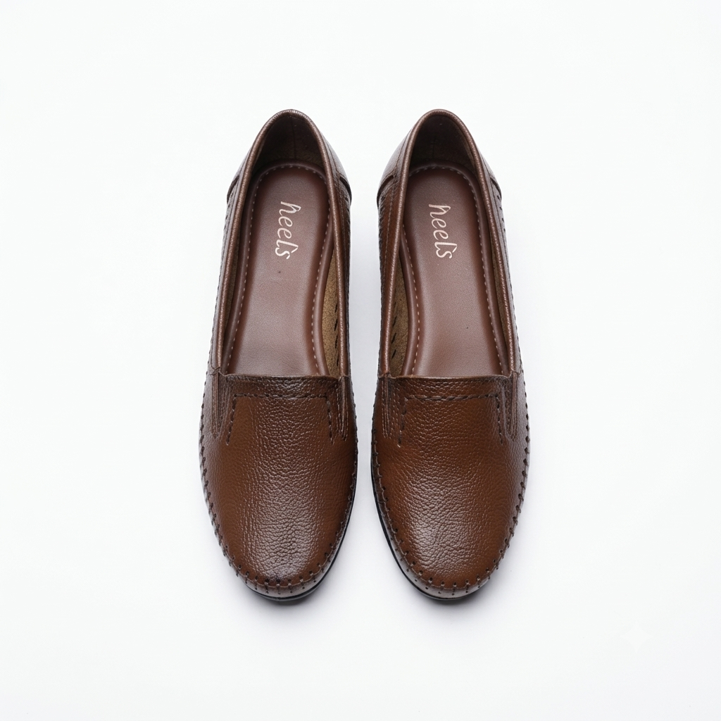 Lizzy Wedge Leather Classic Ballerinas in Rust - The Heels India