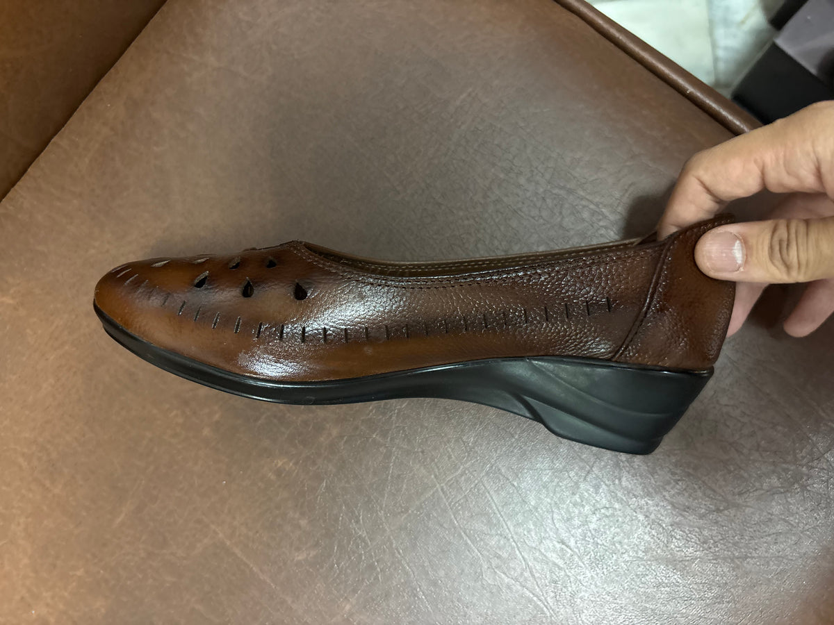 Lynda Perforated Leather Wedge Ballerinas