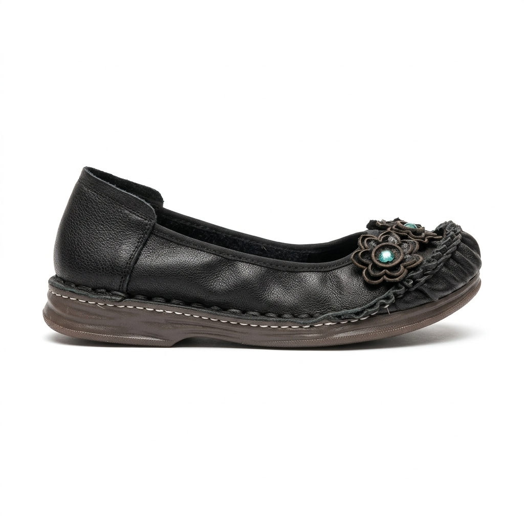 Renessa Premium Leather Comfort Flower Ballerinas
