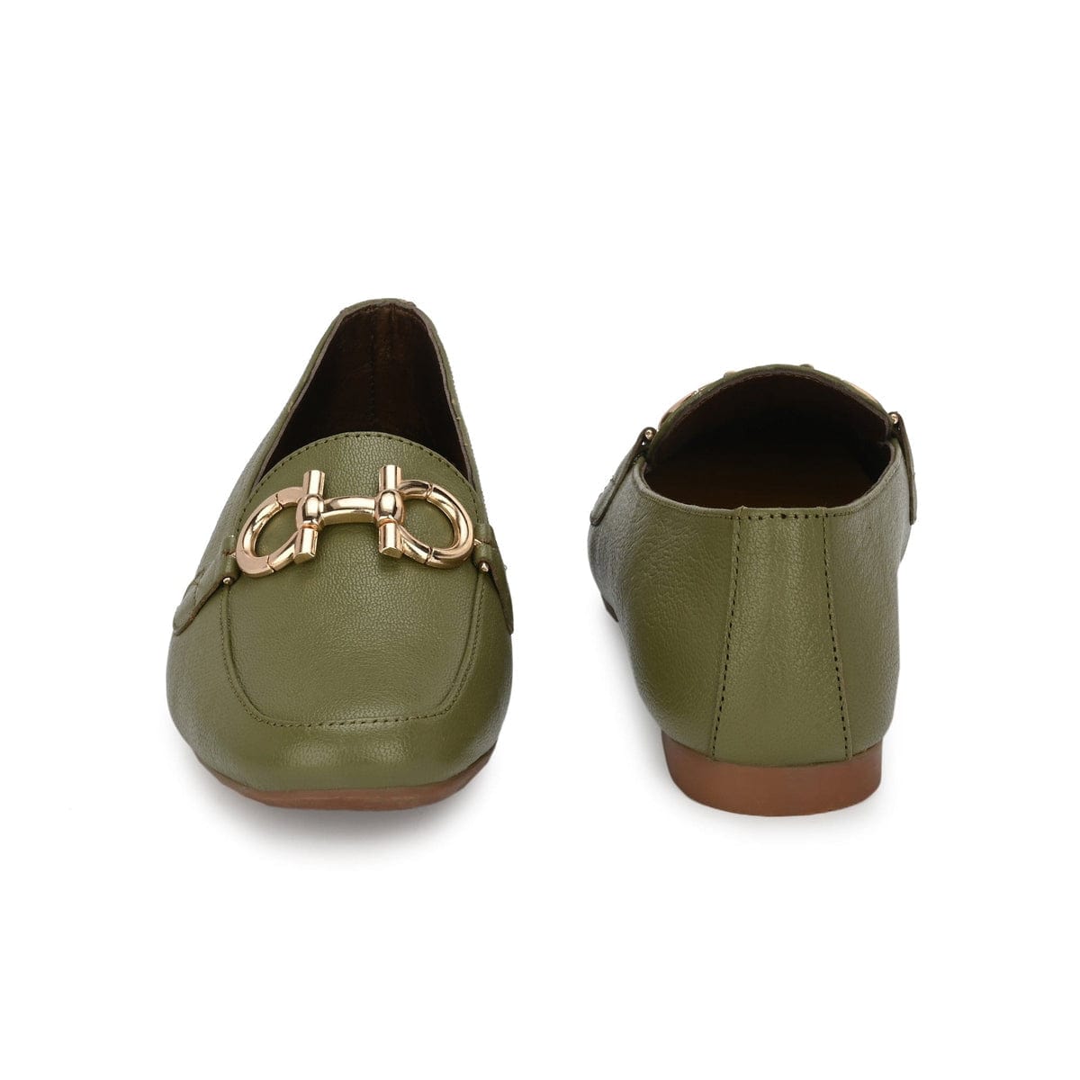 Donna Olive Leather Ballerinas - The Heels India