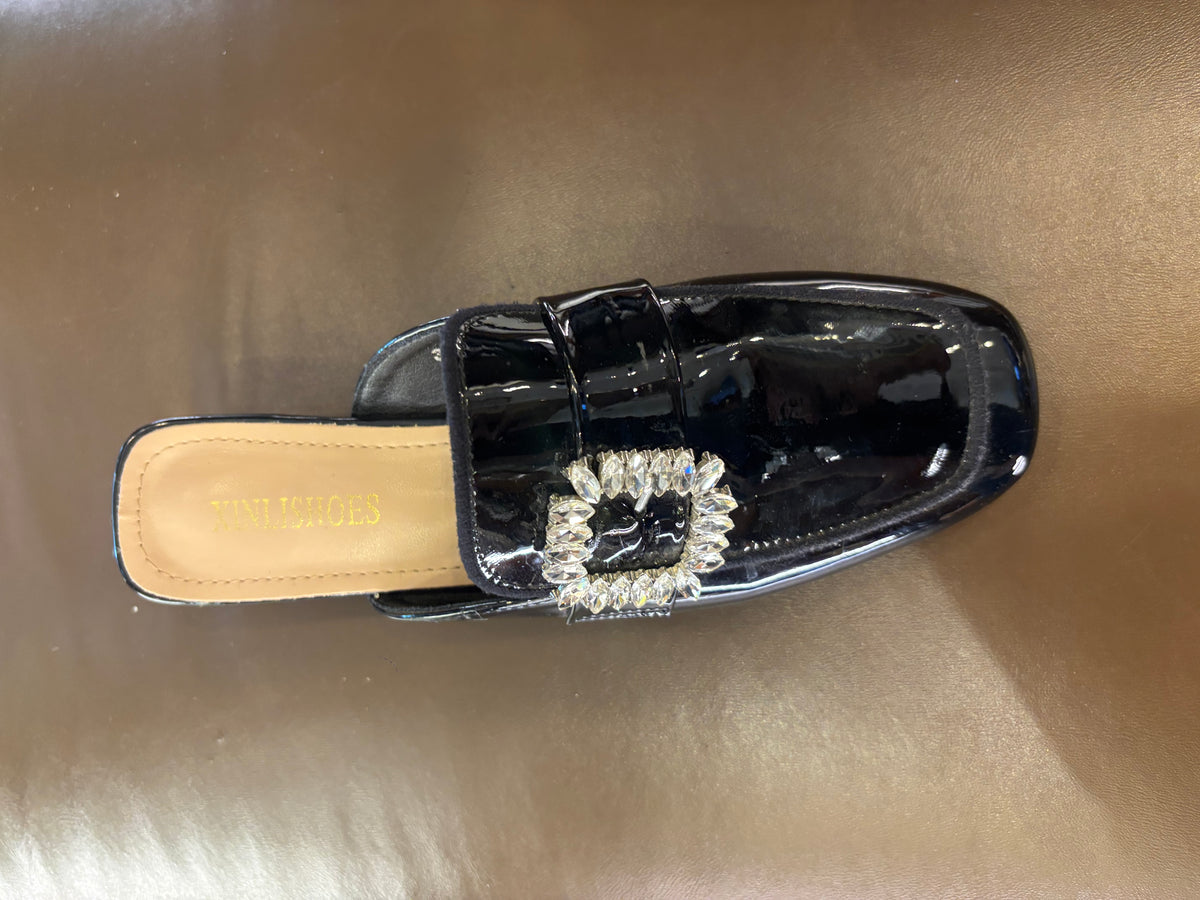 Luna Premium Patent Back Open Block Heel Mules
