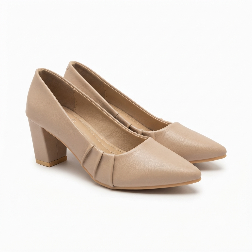 Kylin Swirl Block Heel Pointed Stilettos in Khaki - The Heels India