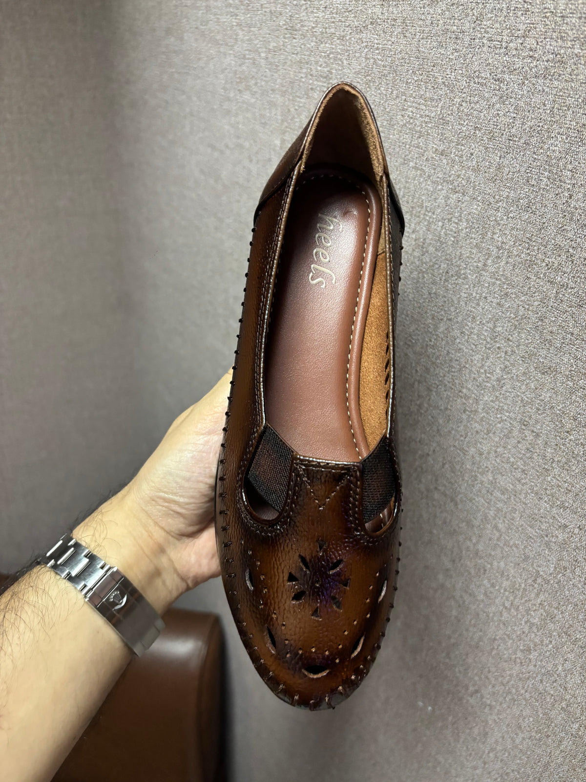 Ines Perforated Leather Wedge Ballerinas