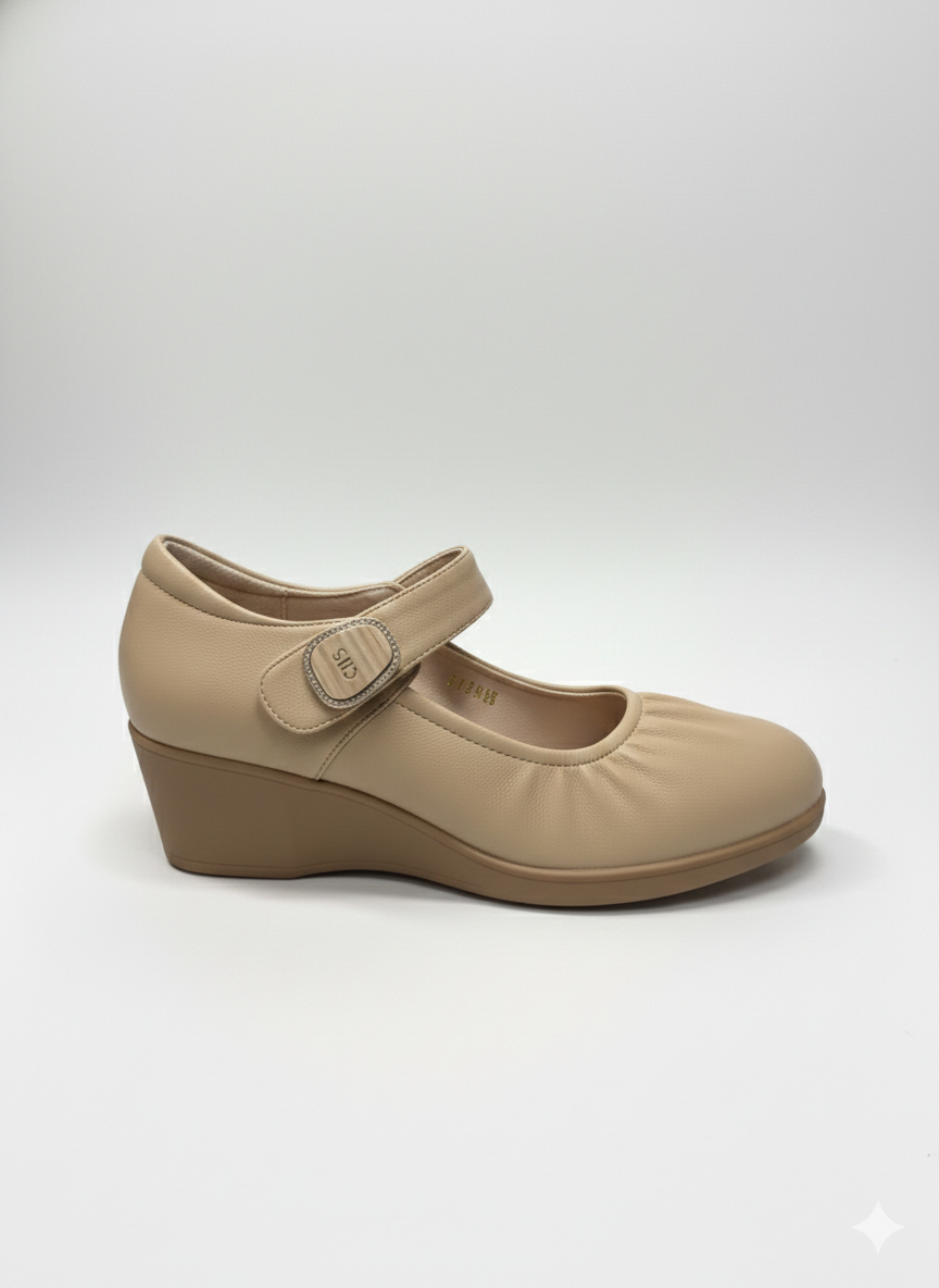 Elisa Premium Leather Wedge Heel Mary Jane Strap Shoe Ballerinas - The Heels India