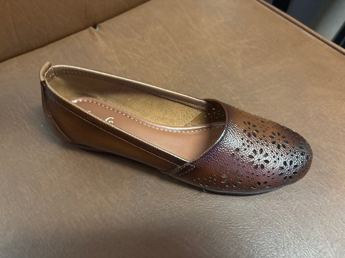Ellis Leather Perforated Flat Ballerinas