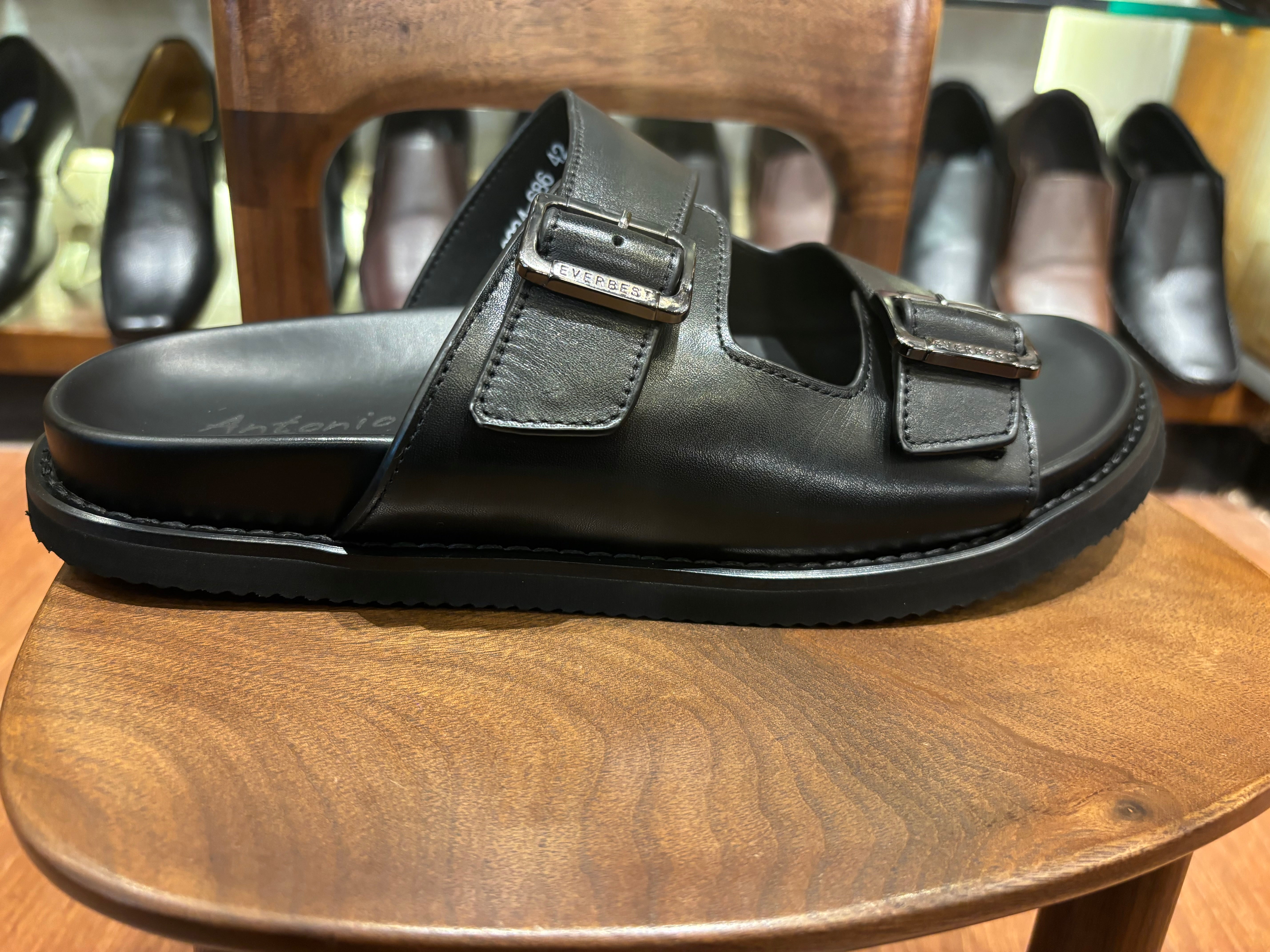 Kai Premium Leather Double Strap Sliders