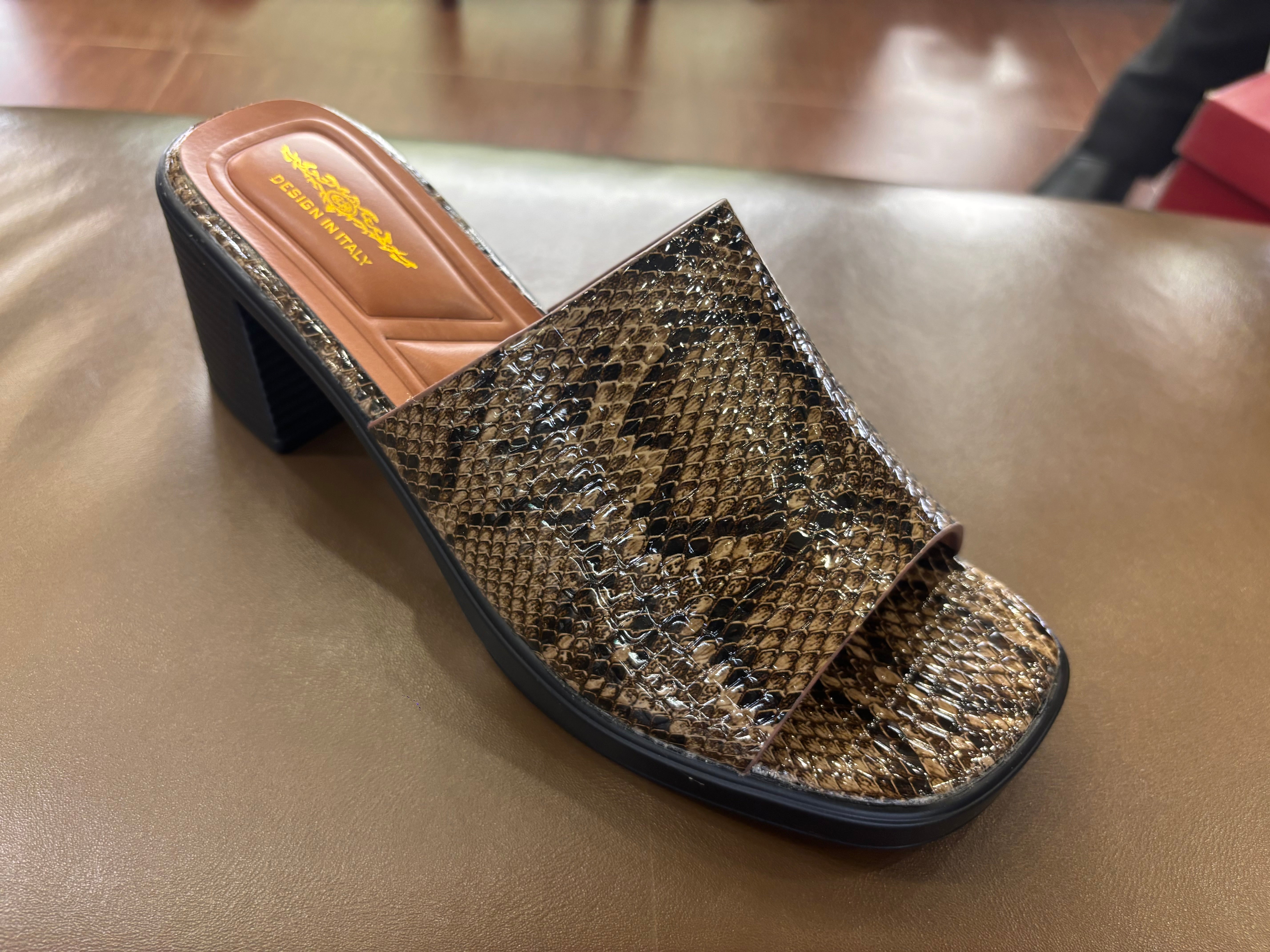 Alba Platform Snake Print Peep Toe Block Heels