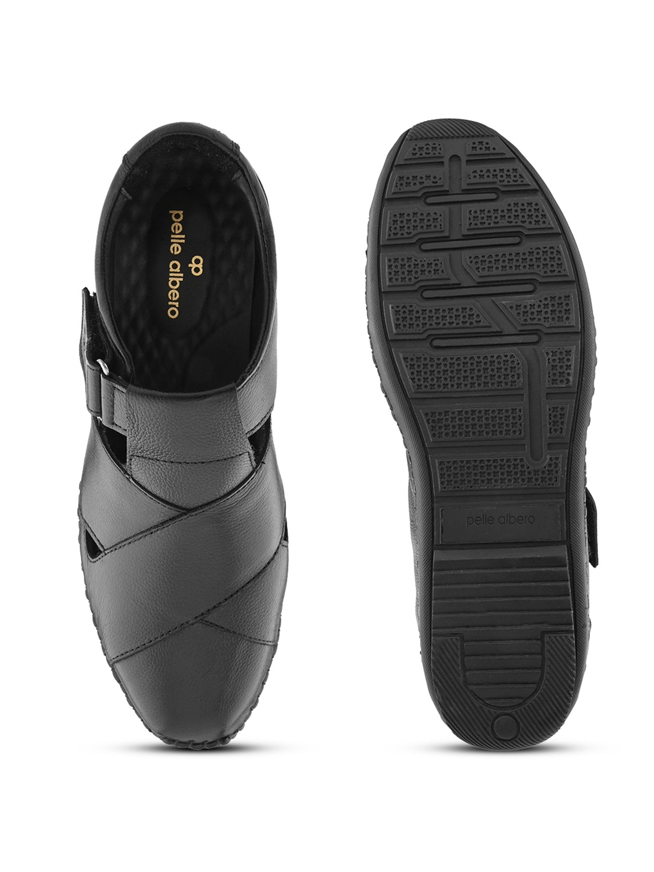 Monarch Black Leather Sandals - The Heels India